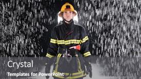  Presentation with firefighter - PPT theme enhanced with portrait-of-a-female-firefighter background and a dark gray colored foreground