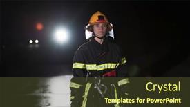  Presentation with firefighter - Presentation theme having portrait-of-a-female-firefighter background and a tawny brown colored foreground