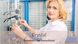  Presentation with healthcare - Amazing slide deck having lasik - portrait of a female oculist backdrop and a lemonade colored foreground