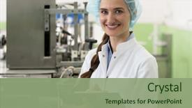  Presentation with work quality - Cool new slides with portrait of a female quality backdrop and a seafoam green colored foreground
