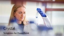  Presentation with nursing research - Slide deck having portrait of a female researcher background and a light blue colored foreground