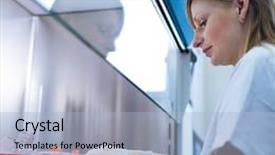  Presentation with research - Amazing presentation theme having portrait of a female researcher doing research in a lab color toned image shallow dof backdrop and a light blue colored foreground