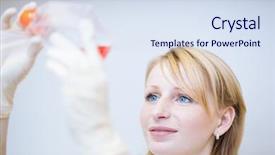  Presentation with research - PPT layouts with portrait of a female researcher background and a  colored foreground