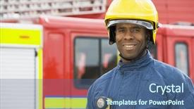  Presentation with firefighter - Slides consisting of portrait of a firefighter standing background and a ocean colored foreground