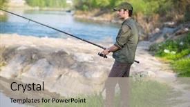  Presentation with fisherman - Cool new slides with portrait of a fisherman fishing on a river backdrop and a mint green colored foreground
