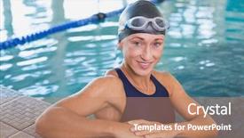  Presentation with swimmer - Presentation theme featuring portrait of a fit female swimmer in the pool at leisure center background and a coral colored foreground