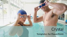  Presentation with female - Presentation theme enhanced with portrait of a fit male background and a light blue colored foreground