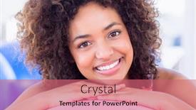  Presentation with gym ball - Slide deck enhanced with portrait of a fit smiling young woman with fitness ball at a bright gym background and a coral colored foreground