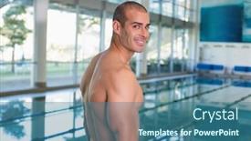  Presentation with swimmer - Slides consisting of portrait of a fit swimmer by the pool at leisure center background and a ocean colored foreground