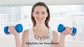  Presentation with fitness - Colorful presentation design enhanced with portrait of a fit young woman exercising with dumbbells in bright fitness studio backdrop and a soft green colored foreground