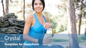  Presentation with water park - Slide deck featuring portrait of a fitness woman holding bottle with water and resting outdoors in park background and a teal colored foreground