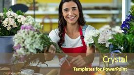  Presentation with offering advertising space in malls - PPT theme with portrait of a florist offering background and a tawny brown colored foreground