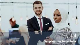  Presentation with african american startup - Presentation featuring portrait-of-a-formal-businessman background and a ocean colored foreground