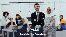  Presentation with african american startup - Presentation theme having portrait-of-a-formal-businessman background and a tawny brown colored foreground