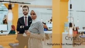  Presentation with african american startup - Presentation with portrait-of-a-formal-businessman background and a coral colored foreground