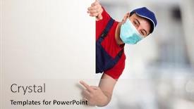  Presentation with friendly - PPT theme with portrait-of-a-friendly-masked background and a lemonade colored foreground