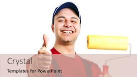  Presentation with friendly - PPT theme featuring portrait-of-a-friendly-painter background and a  colored foreground