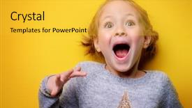  Presentation with close up baby girl knitted - Cool new PPT layouts with portrait of a funny emotional backdrop and a yellow colored foreground