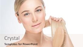  Presentation with hair spa - Colorful PPT layouts enhanced with portrait of a gentle blond female combing her hair isolated on grey white background treatment in spa salon healthy hair and skin backdrop and a lemonade colored foreground