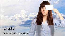  Presentation with paper making - Amazing slides having portrait of a girl holding paper and making face outdoor backdrop and a light blue colored foreground