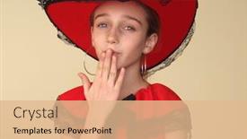  Presentation with kiss - PPT theme enhanced with portrait of a girl in red sending a kiss background and a coral colored foreground