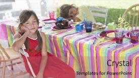  Presentation with birthday boy - Presentation design featuring portrait of a girl background and a coral colored foreground