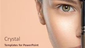  Presentation with natural cosmetic - PPT theme having portrait-of-a-girl background and a lemonade colored foreground