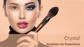  Presentation with natural cosmetic - Cool new PPT theme with portrait-of-a-girl backdrop and a coral colored foreground