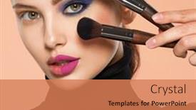  Presentation with natural cosmetic - Slide set consisting of portrait-of-a-girl background and a coral colored foreground