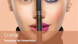  Presentation with natural cosmetic - Amazing slide deck having portrait-of-a-girl backdrop and a coral colored foreground