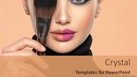  Presentation with natural cosmetic - PPT layouts having portrait-of-a-girl background and a coral colored foreground