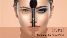  Presentation with natural cosmetic - PPT theme featuring portrait-of-a-girl background and a coral colored foreground