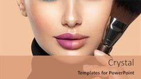  Presentation with natural cosmetic - Slide set having portrait-of-a-girl background and a coral colored foreground