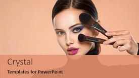  Presentation with natural cosmetic - PPT layouts enhanced with portrait-of-a-girl background and a coral colored foreground
