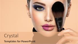 Presentation with natural cosmetic - PPT theme consisting of portrait-of-a-girl background and a coral colored foreground
