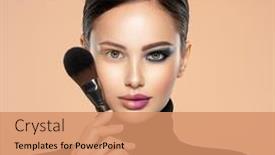  Presentation with natural cosmetic - Presentation design having portrait-of-a-girl background and a coral colored foreground