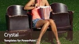  Presentation with cinema - Beautiful slide deck featuring portrait of a girl with popcorn in to the summer cinema backdrop and a tawny brown colored foreground