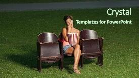  Presentation with cinema - PPT theme featuring portrait of a girl with popcorn in to the summer cinema background and a tawny brown colored foreground
