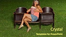  Presentation with cinema - Theme with portrait of a girl with popcorn in to the summer cinema background and a tawny brown colored foreground