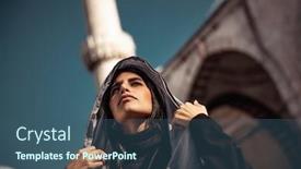  Presentation with luxury fashion - Presentation theme featuring portrait-of-a-gorgeous-arabic background and a ocean colored foreground