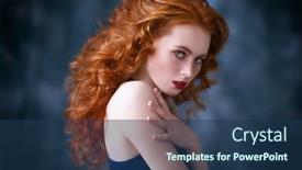  Presentation with cosmetics beauty - Colorful presentation theme enhanced with portrait of a gorgeous beautiful young woman posing in the studio beauty cosmetics backdrop and a ocean colored foreground