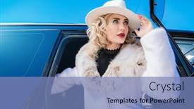  Presentation with chick - Presentation theme enhanced with portrait-of-a-gorgeous-blonde background and a teal colored foreground