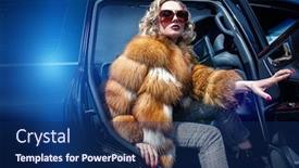  Presentation with lady - PPT layouts with portrait-of-a-gorgeous-blonde background and a navy blue colored foreground