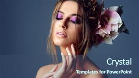  Presentation with beauty cosmetics - Slide deck with portrait of a gorgeous young background and a ocean colored foreground