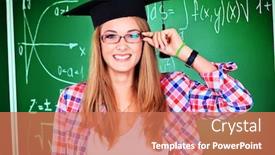  Presentation with academic - Beautiful slides featuring portrait of a graduating student girl in an academic hat standing at the classroom backdrop and a coral colored foreground