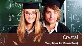  Presentation with academic - Audience pleasing PPT layouts consisting of portrait of a graduating students in an academic gown standing at the classroom backdrop and a tawny brown colored foreground