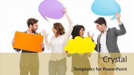  Presentation with angry people - Presentation theme featuring portrait of a group background and a yellow colored foreground