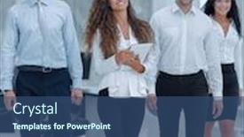  Presentation with employees - Cool new slides with portrait-of-a-group backdrop and a ocean colored foreground