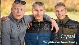  Presentation with filter - Audience pleasing presentation theme consisting of portrait of a group of young boys in autumn park two of the boys twin brothers image with instagram-like filter backdrop and a ocean colored foreground