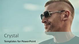  Presentation with sky diving man falling - Presentation design with portrait-of-a-handsome-brutal background and a mint green colored foreground